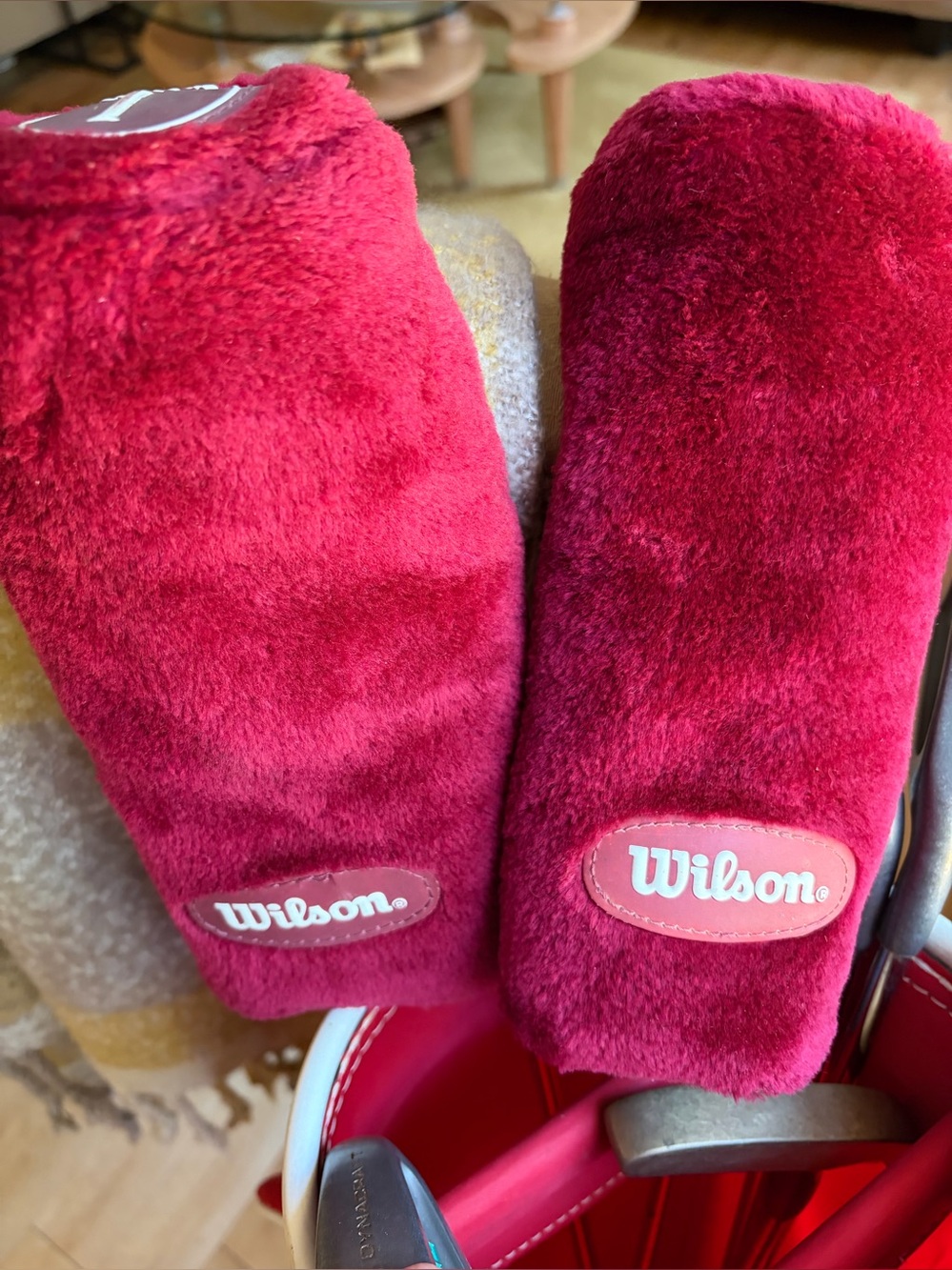 Vintage Wilson Red/Burgundy Furry Plush Golf Club Headcovers Set of 2